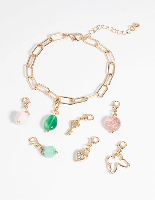 Gold Semi-Precious Charm Bracelet Set