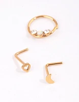 Gold Surgical Steel Heart & Moon Nose Studs