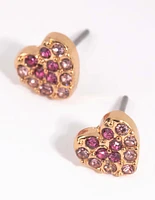 Pink Ombre Diamante Heart Stud Earrings