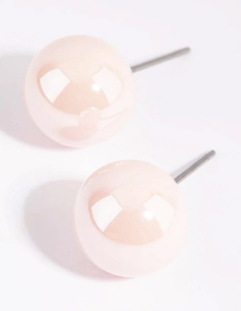 Matte Pink Ball Stud Earrings