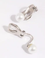 Silver Half Pearl Clip On Earrings