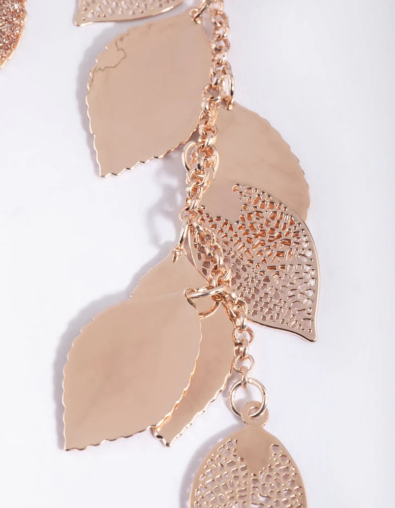 Rose Gold Glitter Leaf Cluster Earrings