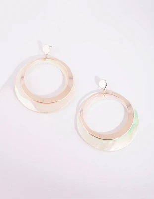 Gold Two Tone Shell Drop Earrings