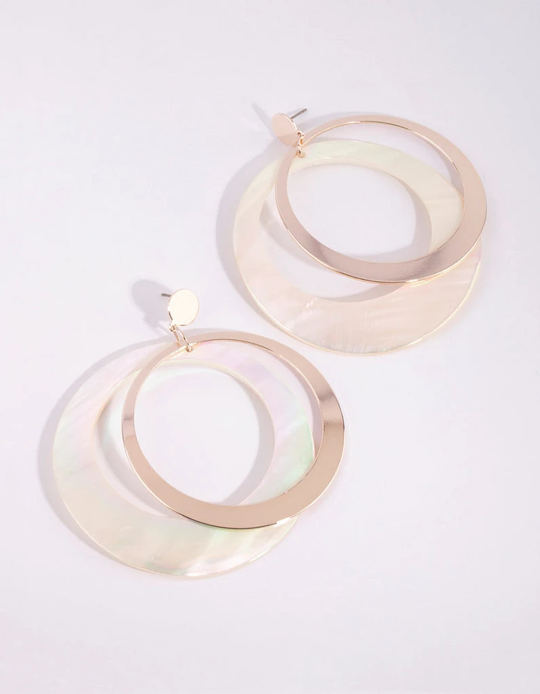 Gold Two Tone Shell Drop Earrings