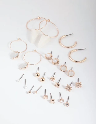 Rose Gold Star & Triangle Stud & Drop Earring 12-Pack