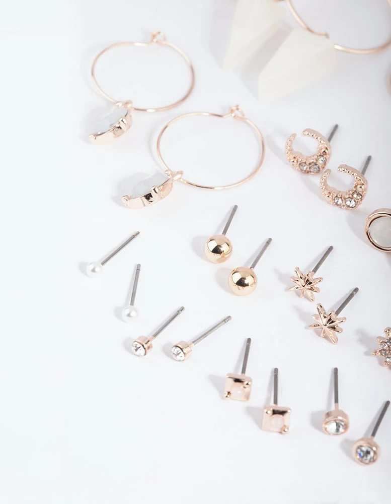 Rose Gold Star & Triangle Stud & Drop Earring 12-Pack