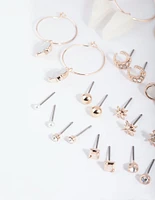 Rose Gold Star & Triangle Stud & Drop Earring 12-Pack