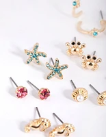 Gold Under the Sea Stud Earring 8-Pack