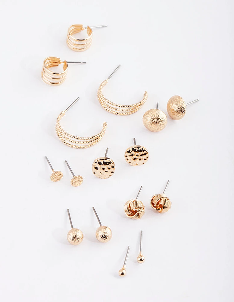 Gold Classic Stud & Huggie Earring 8-Pack