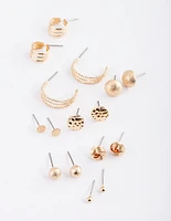 Gold Classic Stud & Huggie Earring 8-Pack