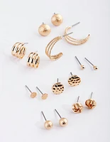 Gold Classic Stud & Huggie Earring 8-Pack