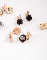 Gold Diamante Clip On Earring 8-Pack