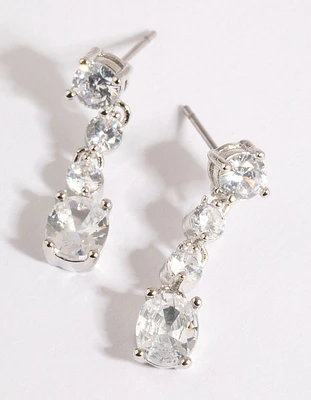 Rhodium Cubic Zirconia Round Droplet Earrings