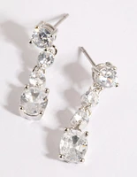 Rhodium Cubic Zirconia Round Droplet Earrings