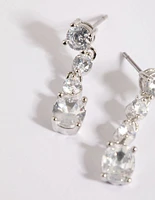 Rhodium Cubic Zirconia Round Droplet Earrings