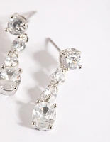 Rhodium Cubic Zirconia Round Droplet Earrings