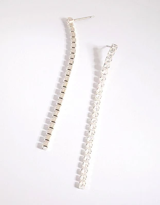 Silver Cubic Zirconia Single Cup Chain Drop Earrings
