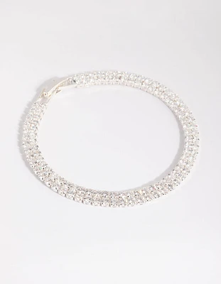 Silver Cubic Zirconia Layered Cup Chain Tennis Bracelet