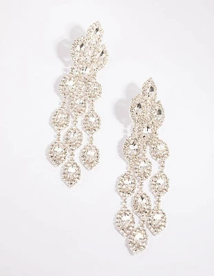 Silver Diamante Statement Teardrop Earrings