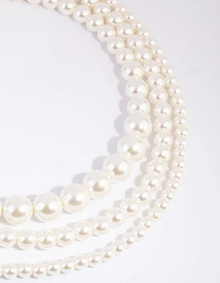 Silver Graduated Pearl Layered Necklace