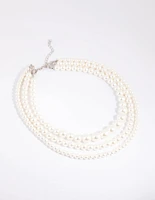Silver Graduated Pearl Layered Necklace