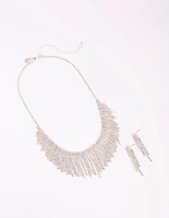 Silver Diamante Tassel Necklace & Earrings Set