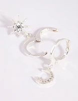 Silver Diamante Mismatched Celestial Huggie Earrings