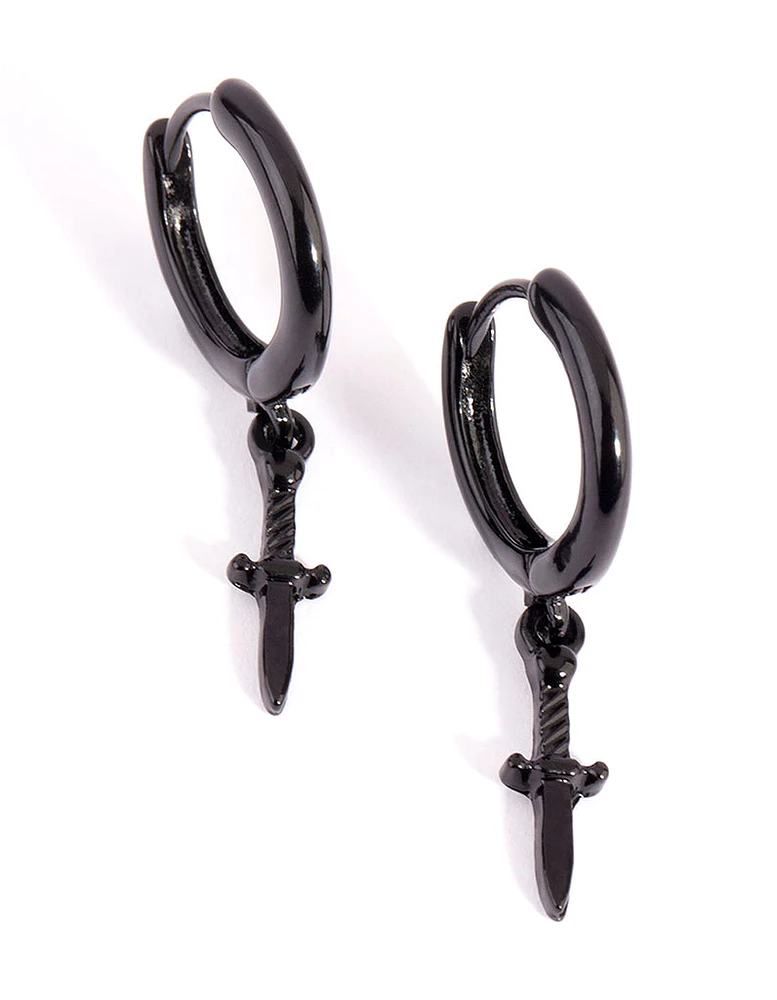 Matte Black Mini Dagger Huggie Earrings