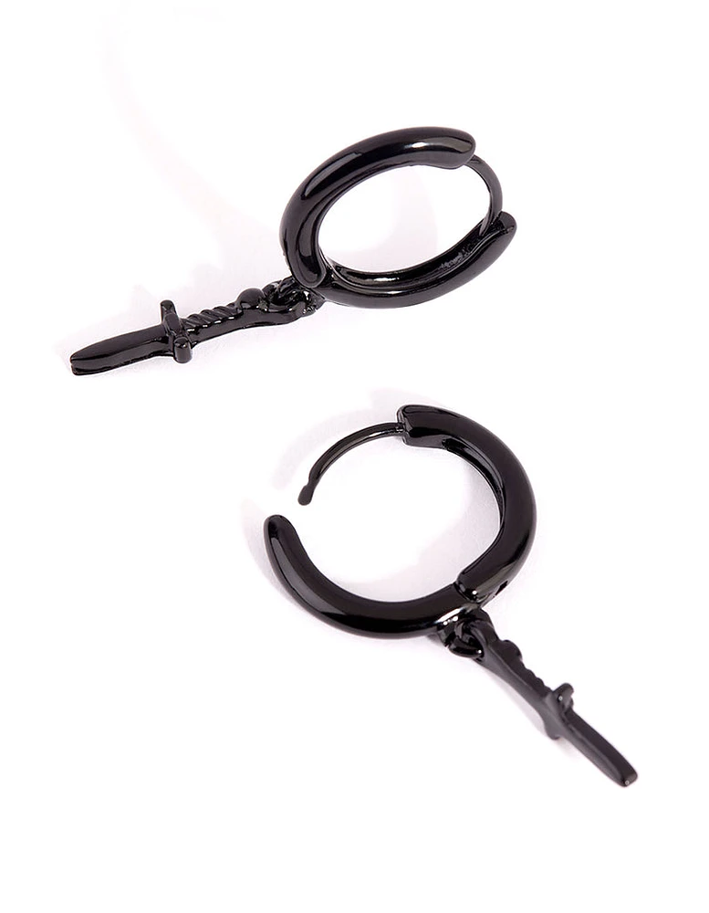 Matte Black Mini Dagger Huggie Earrings