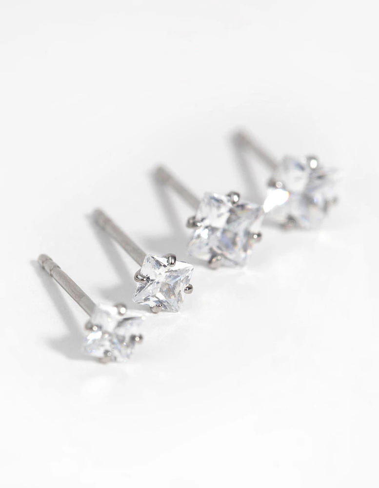 Surgical Steel Square Stud Earring Set