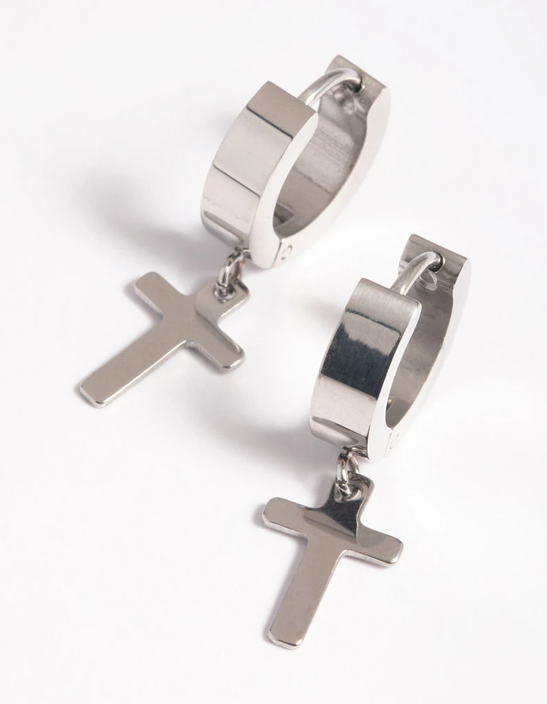 Surgical Steel Cross Huggie Hoop Earrings