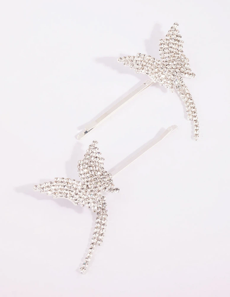 Silver Diamante Butterfly Drape Clip Set