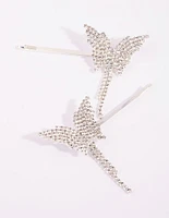 Silver Diamante Butterfly Drape Clip Set