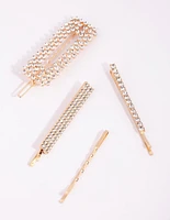 Gold Mixed Diamante Clip 4-Pack