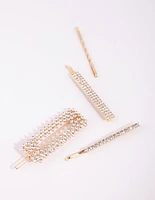 Gold Mixed Diamante Clip 4-Pack