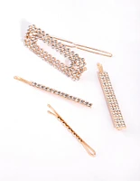 Gold Mixed Diamante Clip 4-Pack