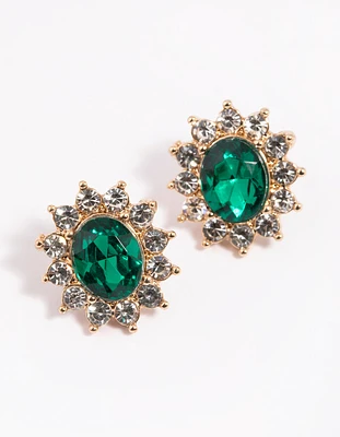 Green Flower Stud Earrings