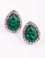 Green Teardrop Stud Earrings