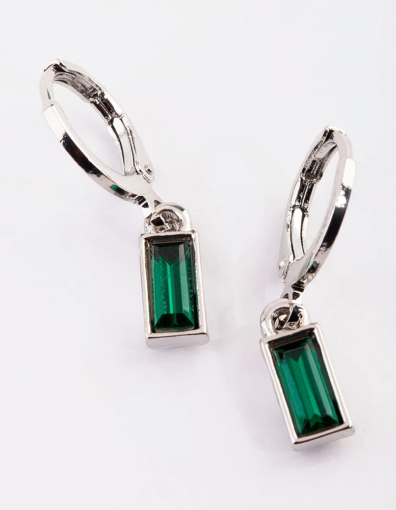 Silver Green Diamante Huggie Hoop Earrings