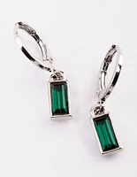 Silver Green Diamante Huggie Hoop Earrings