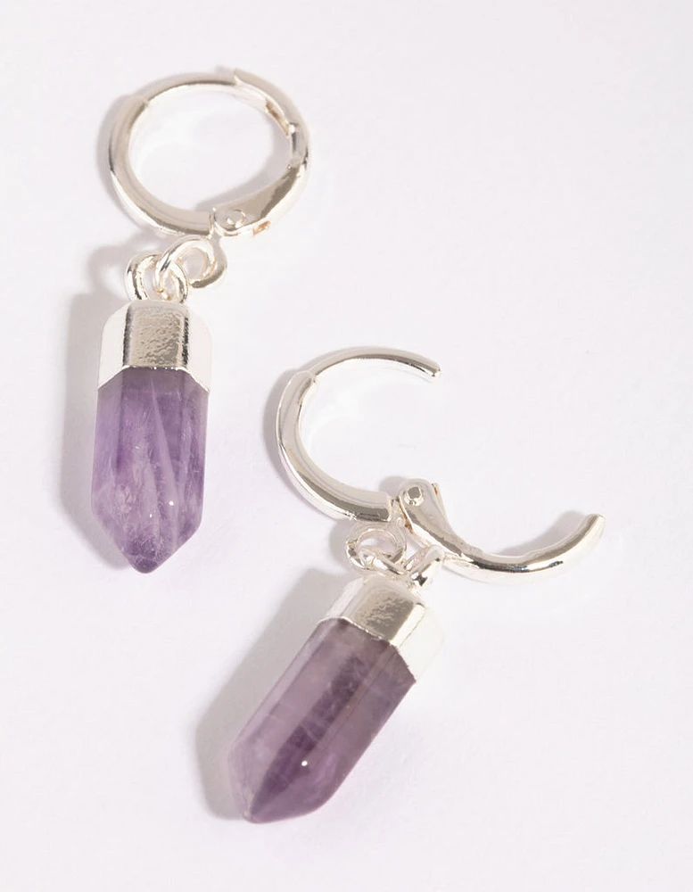 Silver Amethyst Shard Huggie Earrings