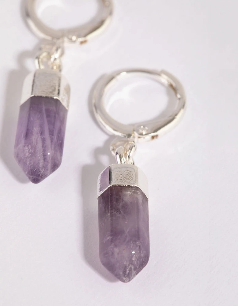 Silver Amethyst Shard Huggie Earrings