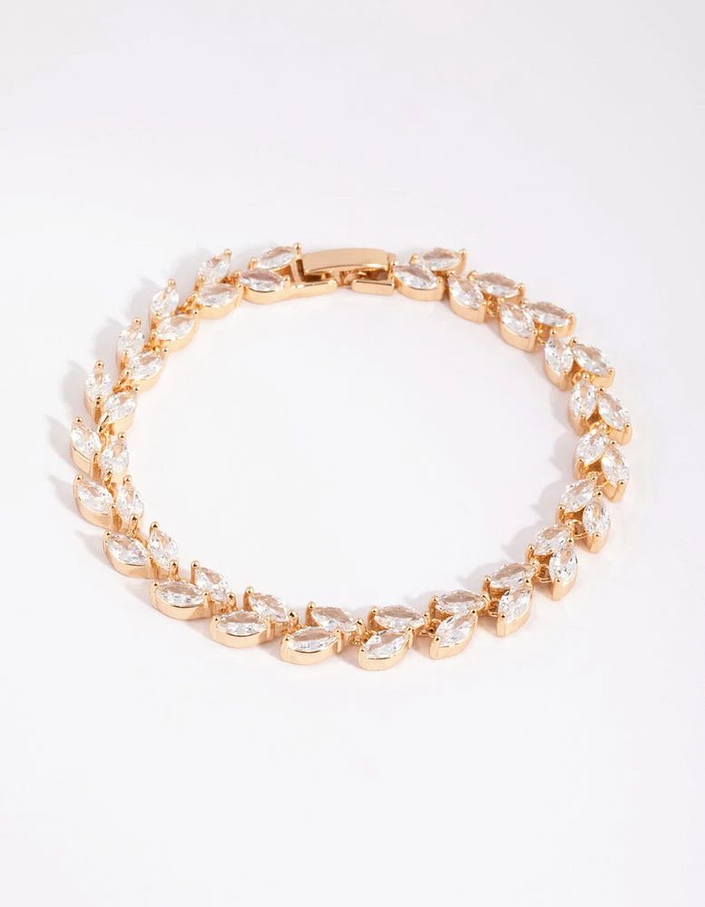 Gold Diamond Simulant Petal Tennis Bracelet