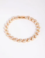 Gold Diamond Simulant Petal Tennis Bracelet