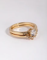 Gold Plated Engagement Style Ring Set with Cubic Zirconia