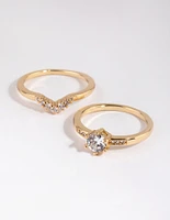 Gold Plated Engagement Style Ring Set with Cubic Zirconia