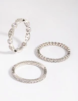 Silver Oval & Circle Cubic Zirconia Ring Pack