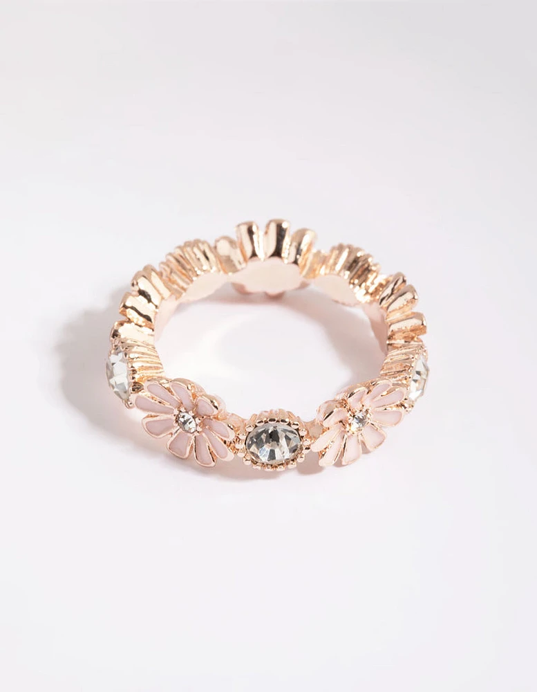 Rose Gold Flower & Diamante Ring