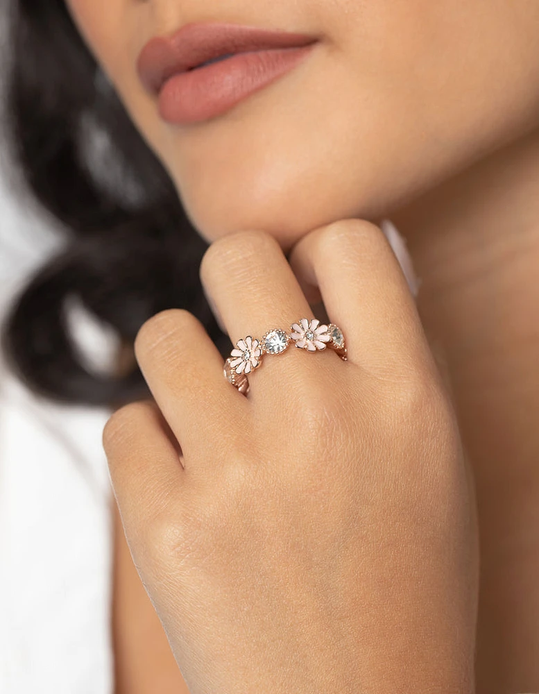 Rose Gold Flower & Diamante Ring