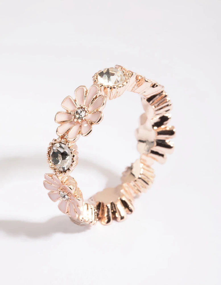 Rose Gold Flower & Diamante Ring